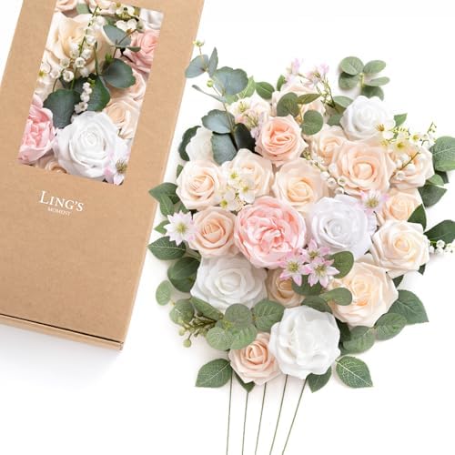 Artificial Pink Flowers Combo, Cream & Blush, Deluxe in Pk-cream & Blush