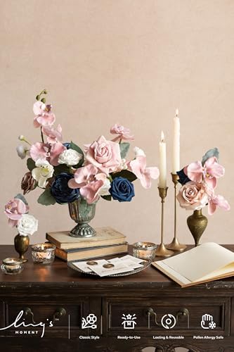 Artificial Pink Flowers Combo, Dusty Rose & Navy, Deluxe in Pk-dusty Rose & Navy, alternate view 2