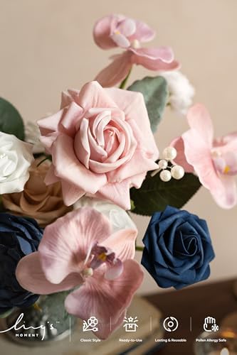 Artificial Pink Flowers Combo, Dusty Rose & Navy, Deluxe in Pk-dusty Rose & Navy, alternate view 3