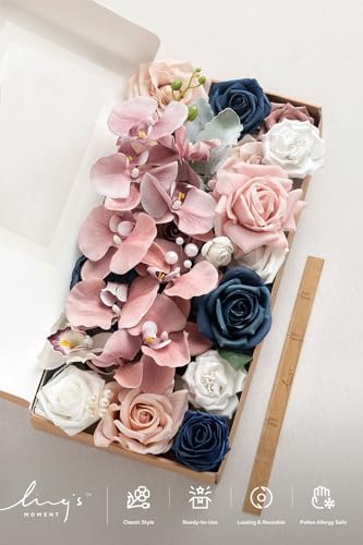 Artificial Pink Flowers Combo, Dusty Rose & Navy, Deluxe in Pk-dusty Rose & Navy, alternate view 6