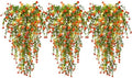 Artificial Plant, 3 Pack Hanging Plants with 30 LED Lights, 11.5in Eucalyptus, Orange Red, Indoor Outdoor