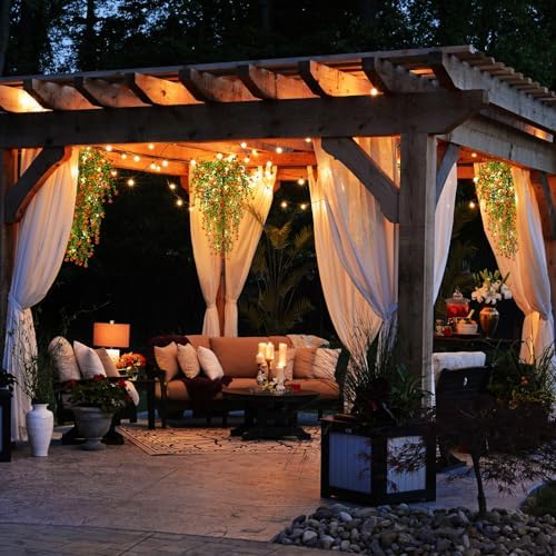 Artificial Plant, 3 Pack Hanging Plants with 30 LED Lights, 11.5in Eucalyptus, Orange Red, Indoor Outdoor, alternate view 5