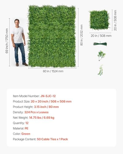 Artificial Plant Wall, 12PCS 20 x 20 in Artificial Boxwood Panels, Sun Protection Greenery Backdrop Privacy, alternate view 3