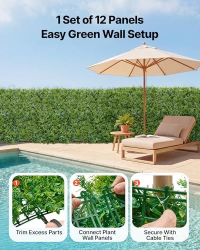 Artificial Plant Wall, 12PCS 20 x 20 in Artificial Boxwood Panels, Sun Protection Greenery Backdrop Privacy, alternate view 6