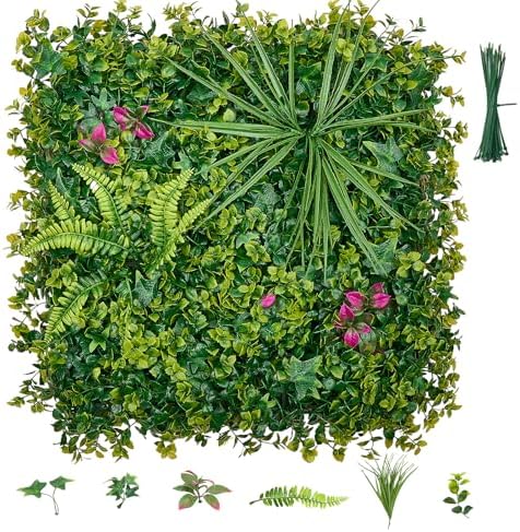 Artificial Plant Wall, 16PCS 20 x 20 in Artificial Boxwood Panels, Greenery Backdrop Privacy Hedge Fence with
