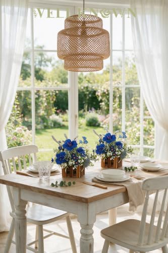 Artificial Plants in Wooden Baskets, Blue Flower Decor Set of 2 in Royal Blue, Dusty Blue & White, alternate view 2