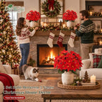 Artificial Poinsettias, 12Pack, 15 Inch Christmas Flowers, Red in Red, alternate view 2