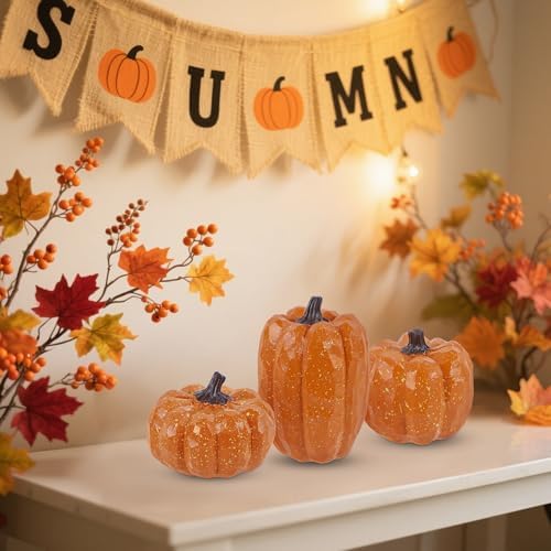 Artificial Pumpkins Decor Orange Pumpkin Fall Decoration, Set of 3, alternate view 2