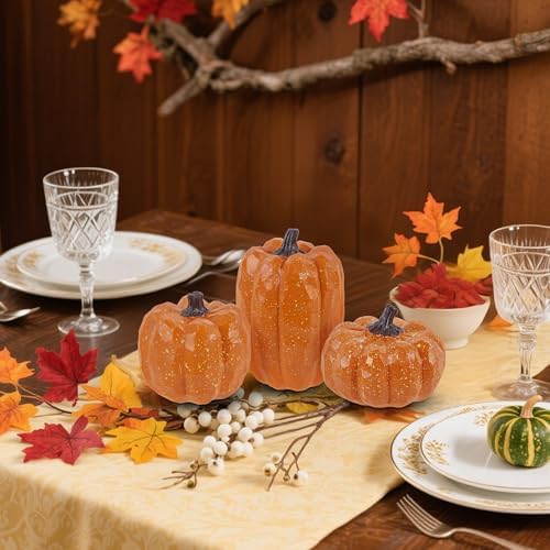 Artificial Pumpkins Decor Orange Pumpkin Fall Decoration, Set of 3, alternate view 4