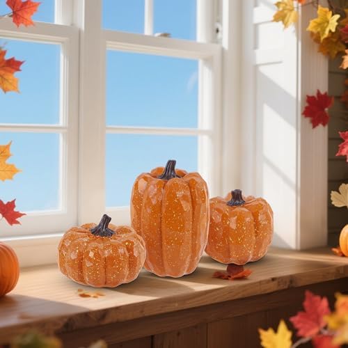 Artificial Pumpkins Decor Orange Pumpkin Fall Decoration, Set of 3, alternate view 5