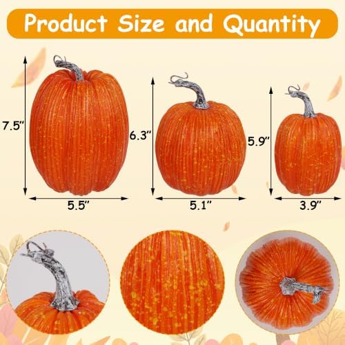 Artificial Pumpkins Fall Decor Orange Foam Pumpkin, 3 Pack, alternate view 2
