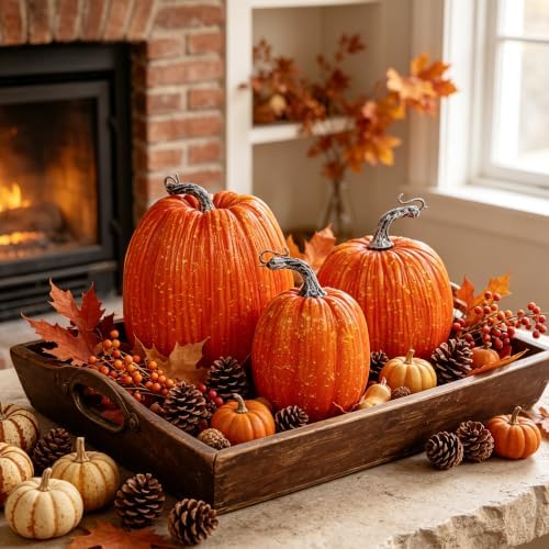 Artificial Pumpkins Fall Decor Orange Foam Pumpkin, 3 Pack, alternate view 3