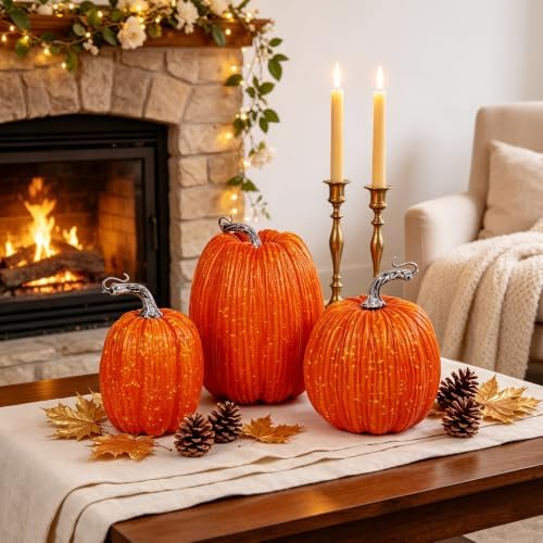 Artificial Pumpkins Fall Decor Orange Foam Pumpkin, 3 Pack, alternate view 5