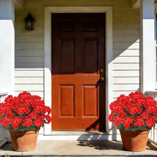 Artificial Red Flowers for Outdoors, 6PCS Fake Silk Geraniums, alternate view 3