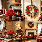 Artificial Red Poinsettia Flowers, Realistic Christmas Flowers, 6, alternate view 2