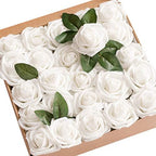 Artificial Rose Flowers 25pcs Foam Roses w/Stem for DIY Wedding Bouquets Centerpieces Bridal Shower Party Home