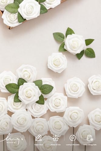 Artificial Rose Flowers 25pcs Foam Roses w/Stem for DIY Wedding Bouquets Centerpieces Bridal Shower Party Home, alternate