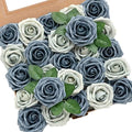 Artificial Roses, Dusty Blue & Navy, 3", 25Pcs in Blu- Dutch Blue & Dusty Blue