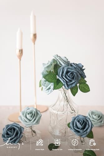 Artificial Roses, Dusty Blue & Navy, 3", 25Pcs in Blu- Dutch Blue & Dusty Blue, alternate view 4