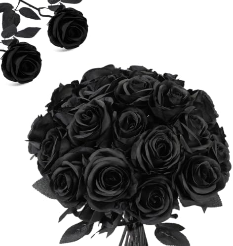 Artificial Roses Solid Black Set of 24