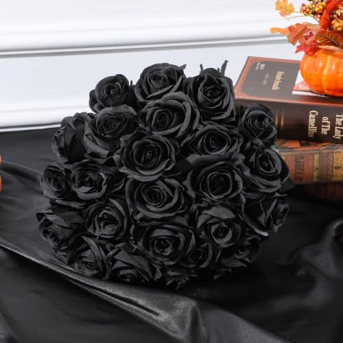 Artificial Roses Solid Black Set of 24, alternate view 4