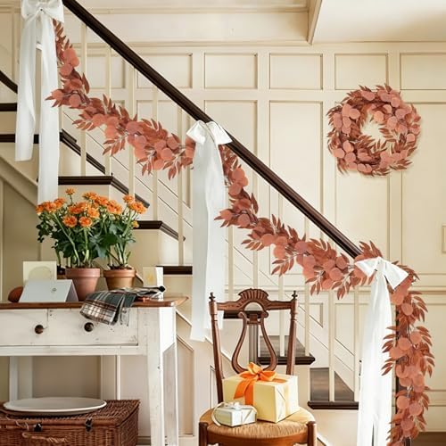 Artificial Silk Eucalyptus Vine Fall Garland with Willow Leaves 2P, alternate view 2