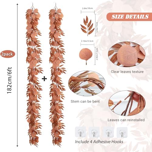 Artificial Silk Eucalyptus Vine Fall Garland with Willow Leaves 2P, alternate view 4