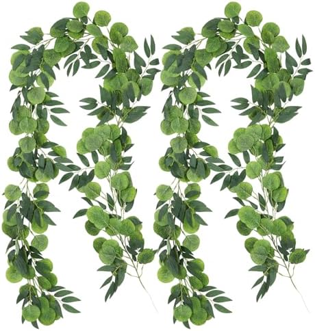 Artificial Silk Eucalyptus Vine Garland with Willow Leaves 2P 6Ft
