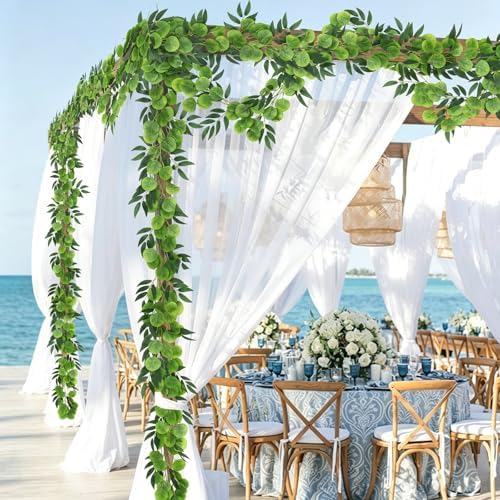 Artificial Silk Eucalyptus Vine Garland with Willow Leaves 2P 6Ft, alternate view 2