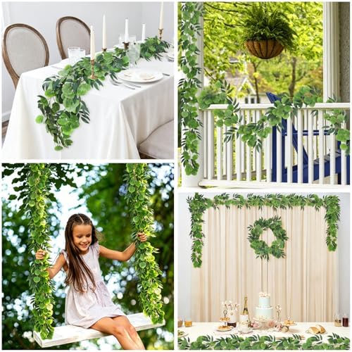 Artificial Silk Eucalyptus Vine Garland with Willow Leaves 2P 6Ft, alternate view 5
