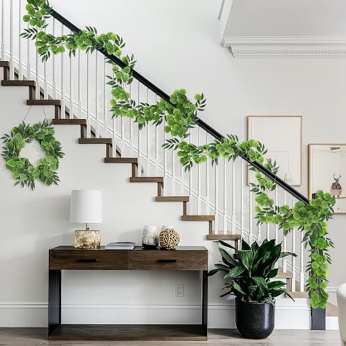 Artificial Silk Eucalyptus Vine Garland with Willow Leaves 2P 6Ft, alternate view 6