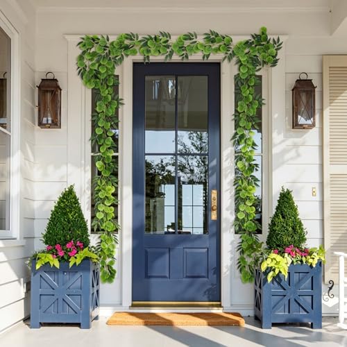 Artificial Silk Eucalyptus Vine Garland with Willow Leaves 2P 6Ft, alternate view 7
