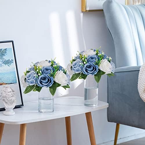 Artificial Silk Flower Ball, Wedding Centerpiece, Dusty Blue, 10Pcs in White/Gold/Grey, alternate view 6