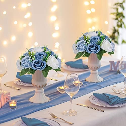 Artificial Silk Flower Ball, Wedding Centerpiece, Dusty Blue, 2Pcs in White/Gold/Grey, alternate view 5