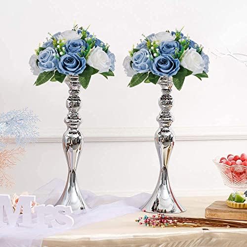 Artificial Silk Flower Ball, Wedding Centerpiece, Dusty Blue, 2Pcs in White/Gold/Grey, alternate view 7