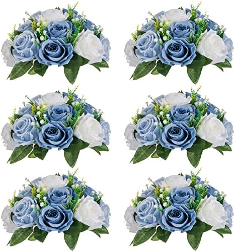 Artificial Silk Flower Ball, Wedding Centerpiece, Dusty Blue, 6Pcs in White/Gold/Grey