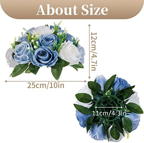 Artificial Silk Flower Ball, Wedding Centerpiece, Dusty Blue, 6Pcs in White/Gold/Grey, alternate view 3