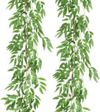 Artificial Silk Willow Leaves Twig Garland 2Pc 6Ft Light Green Vine