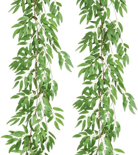 Artificial Silk Willow Leaves Twig Garland 2Pc 6Ft Light Green Vine