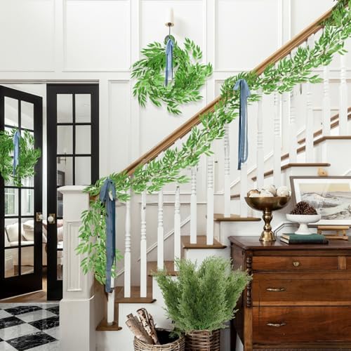 Artificial Silk Willow Leaves Twig Garland 2Pc 6Ft Light Green Vine, alternate view 5