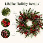 Artificial Snow Flocked Red Berries Cypress Christmas Wreath, 22" Winter Evergreen Front Door Wreath for Indoor, alternate