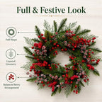 Artificial Snow Flocked Red Berries Cypress Christmas Wreath, 22" Winter Evergreen Front Door Wreath for Indoor, alternate