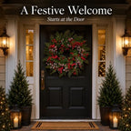 Artificial Snow Flocked Red Berries Cypress Christmas Wreath, 22" Winter Evergreen Front Door Wreath for Indoor, alternate