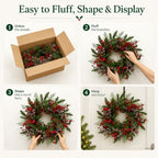 Artificial Snow Flocked Red Berries Cypress Christmas Wreath, 22" Winter Evergreen Front Door Wreath for Indoor, alternate