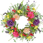 Artificial Spring Summer Wreath Peony Wreaths for Front Door with Olive Leaf, Eucalyptus Leaf, Daisy, Lavender