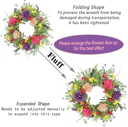 Artificial Spring Summer Wreath Peony Wreaths for Front Door with Olive Leaf, Eucalyptus Leaf, Daisy, Lavender, alternate