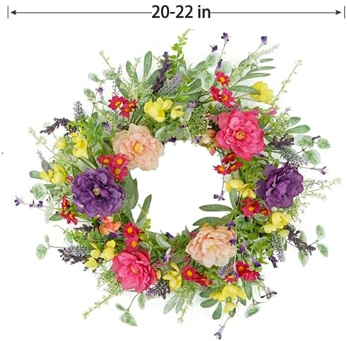 Artificial Spring Summer Wreath Peony Wreaths for Front Door with Olive Leaf, Eucalyptus Leaf, Daisy, Lavender, alternate