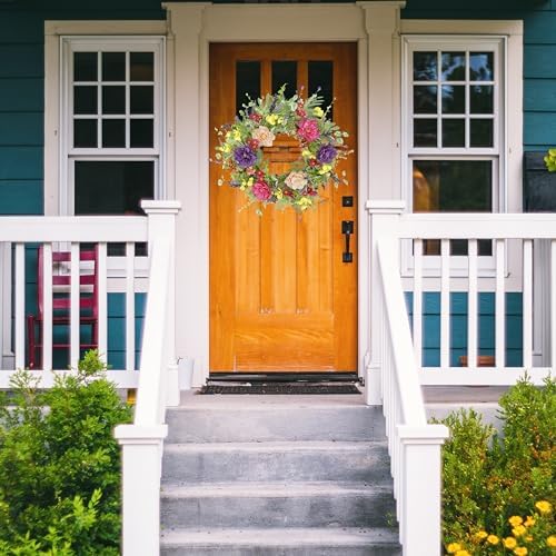 Artificial Spring Summer Wreath Peony Wreaths for Front Door with Olive Leaf, Eucalyptus Leaf, Daisy, Lavender, alternate