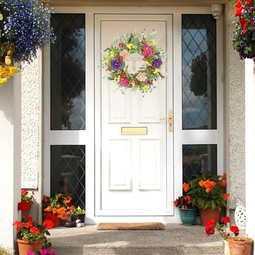 Artificial Spring Summer Wreath Peony Wreaths for Front Door with Olive Leaf, Eucalyptus Leaf, Daisy, Lavender, alternate