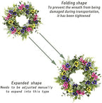 Artificial Spring Summer Wreath with Pansy Flowers, Flocked Lamb Ear Leaves, Eucalyptus Leaves, Fern Branches, alternate view